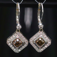 Load image into Gallery viewer, Estate Chocolate and white earth mined diamond earrings in 14k white gold