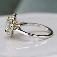 Load image into Gallery viewer, Natural double diamond halo with lab grown cushion diamond ring in 14k