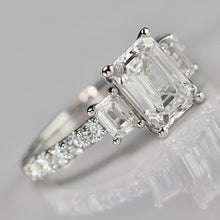 Load image into Gallery viewer, 3ctw emerald cut lab grown diamond ring in 14k white gold