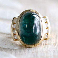 Load image into Gallery viewer, Estate green tourmaline and diamond ring in 14k yellow gold
