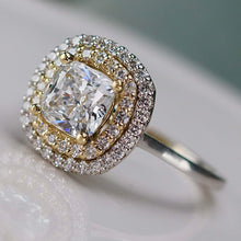 Load image into Gallery viewer, Natural double diamond halo with lab grown cushion diamond ring in 14k