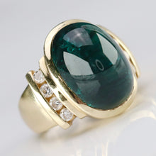 Load image into Gallery viewer, Estate green tourmaline and diamond ring in 14k yellow gold