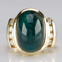 Load image into Gallery viewer, Estate green tourmaline and diamond ring in 14k yellow gold