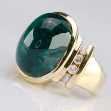 Load image into Gallery viewer, Estate green tourmaline and diamond ring in 14k yellow gold
