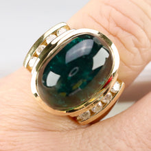 Load image into Gallery viewer, Estate green tourmaline and diamond ring in 14k yellow gold