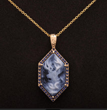 Load image into Gallery viewer, CUSTOM: Estate Patronus Harry Potter cameo pendant with .71ctw of natural sapphires by David Klass