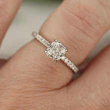 Load image into Gallery viewer, Estate Earth minded GIA 1.02ct cushion cut diamond E/VVS1 in 18k white gold