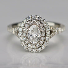 Load image into Gallery viewer, RETIREMENT SALE! Lab Grown oval diamond double halo ring in 14k white gold