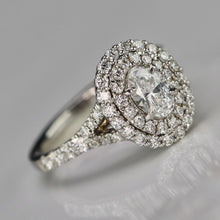 Load image into Gallery viewer, RETIREMENT SALE! Lab Grown oval diamond double halo ring in 14k white gold