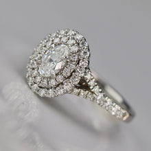 Load image into Gallery viewer, RETIREMENT SALE! Lab Grown oval diamond double halo ring in 14k white gold