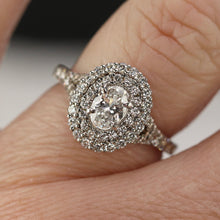 Load image into Gallery viewer, RETIREMENT SALE! Lab Grown oval diamond double halo ring in 14k white gold