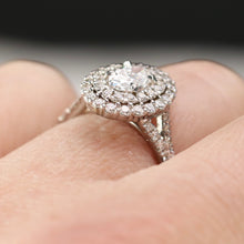 Load image into Gallery viewer, RETIREMENT SALE! Lab Grown oval diamond double halo ring in 14k white gold