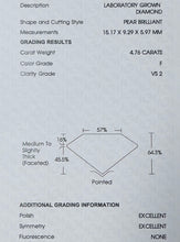 Load image into Gallery viewer, The Esme - 4.76ct pear cut lab grown diamond ring in platinum and 18k yellow gold