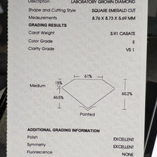 Load image into Gallery viewer, RESERVED: LAYAWAY PAYMENT 2 OF 4: 3.91ct Asscher cut loose lab grown diamond E/VS1 with IGI report