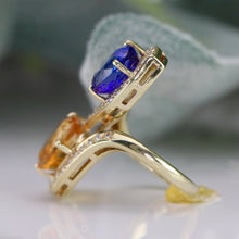 Load image into Gallery viewer, Estate tanzanite, citrine, and diamond ring in 14k yellow gold