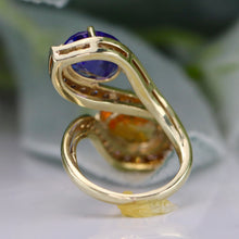 Load image into Gallery viewer, Estate tanzanite, citrine, and diamond ring in 14k yellow gold