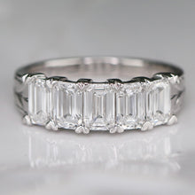 Load image into Gallery viewer, The Anais - Hand engraved Lab grown 2.25ctw 5 stone emerald cut diamond band ring in 14k white gold