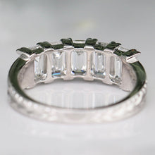 Load image into Gallery viewer, The Anais - Hand engraved Lab grown 2.25ctw 5 stone emerald cut diamond band ring in 14k white gold