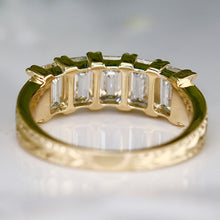 Load image into Gallery viewer, RESERVED: PAYMENT 3 OF 10: The Anais - Hand engraved Lab grown 2.25ctw 5 stone emerald cut diamond band ring in 14k yellow gold