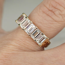 Load image into Gallery viewer, RESERVED: PAYMENT 3 OF 10: The Anais - Hand engraved Lab grown 2.25ctw 5 stone emerald cut diamond band ring in 14k yellow gold