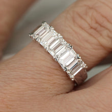 Load image into Gallery viewer, The Anais - Hand engraved Lab grown 2.25ctw 5 stone emerald cut diamond band ring in 14k white gold