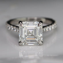 Load image into Gallery viewer, The Arabella - 4.41ct lab grown E/VS1 Asscher diamond solitaire ring in platinum