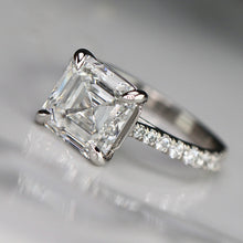 Load image into Gallery viewer, The Arabella - 4.41ct lab grown E/VS1 Asscher diamond solitaire ring in platinum