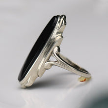 Load image into Gallery viewer, RETIREMENT SALE! Estate vintage long and lean oval onyx vintage ring in white gold