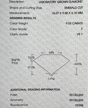 Load image into Gallery viewer, 9.03ct emerald cut loose lab grown diamond F/VS1 with IGI report