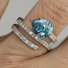 Load image into Gallery viewer, 2.50ct Blue pear shaped lab grown diamond ring in 14k white gold