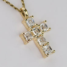 Load image into Gallery viewer, 2ctw Asscher shaped lab grown diamond cross pendant in 14k yellow gold