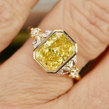 Load image into Gallery viewer, The Soleil: Fully custom lab grown yellow radiant 3.05ct diamond ring in 14k yellow gold