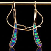 Load image into Gallery viewer, SPECIAL!  Vintage estate inlaid opal earrings in 14k yellow gold