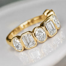 Load image into Gallery viewer, SPECIAL!  Lab grown 3ctw 7 stone emerald and oval cut diamond band ring in 14k yellow gold
