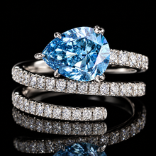 Load image into Gallery viewer, 50% OFF!  2.50ct Blue pear shaped lab grown diamond ring in 14k white gold