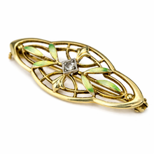 Load image into Gallery viewer, Estate vintage art nouveau diamond brooch in 14k yellow gold