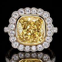 Load image into Gallery viewer, SPECIAL!  7ctw Fancy yellow cushion cut lab grown diamond ring in 14k gold