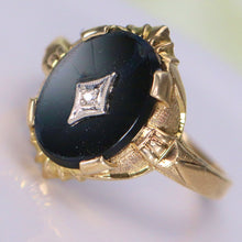 Load image into Gallery viewer, Vintage onyx and diamond ring in yellow gold