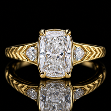 Load image into Gallery viewer, SPECIAL!  2ct cushion cut lab grown diamond ring in 14k yellow gold