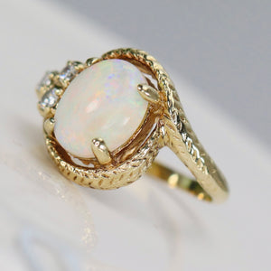 Estate Opal and diamond ring in yellow gold