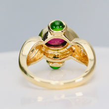 Load image into Gallery viewer, Pink and green cabochon tourmaline ring in 14k yellow gold