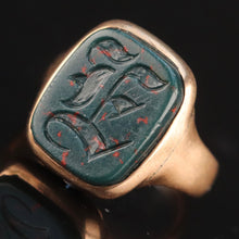 Load image into Gallery viewer, Antique 1894 bloodstone E signet in yellow gold