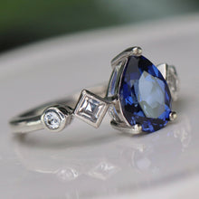 Load image into Gallery viewer, SPECIAL!  Sterling silver lab grown sapphire and CZ ring