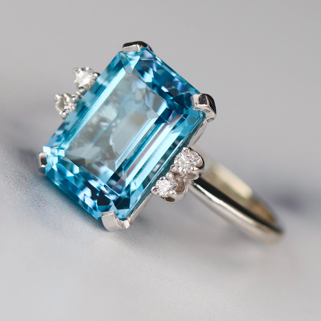 Vintage blue topaz and diamond ring in 14k white gold from Manor Jewels