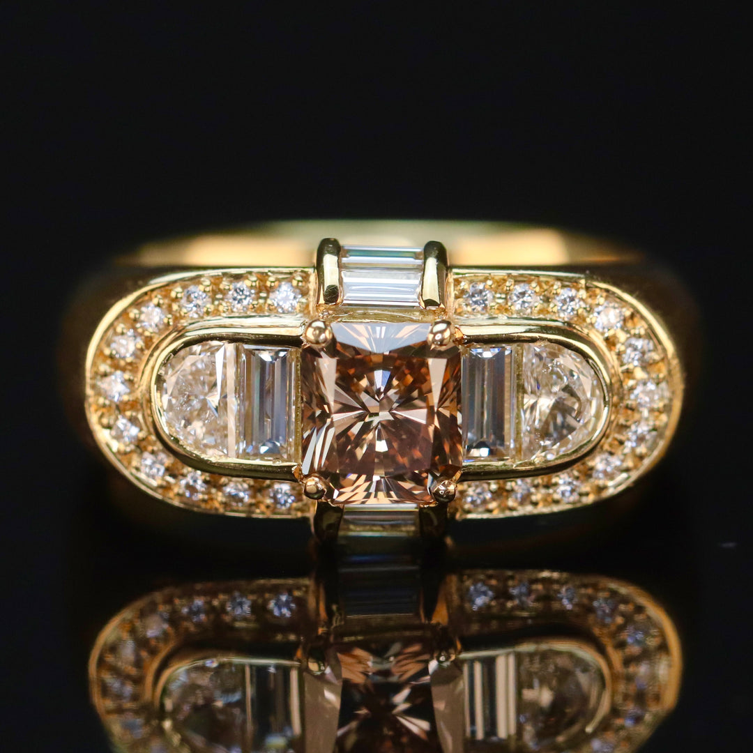 Estate brown and white diamond ring in 18k yellow gold from Manor Jewels