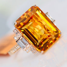 Load image into Gallery viewer, Emerald cut Citrine and diamond ring in 14k rose gold by Effy