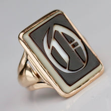 Load image into Gallery viewer, Estate vintage banded agate letter O ring in rose gold