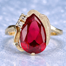 Load image into Gallery viewer, Estate Vintage synthetic ruby and diamond ring in yellow gold