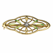 Load image into Gallery viewer, Estate vintage art nouveau diamond brooch in 14k yellow gold