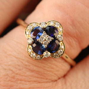 50% OFF!  Sapphire and diamond cluster ring in 14k yellow gold *onyx deal*